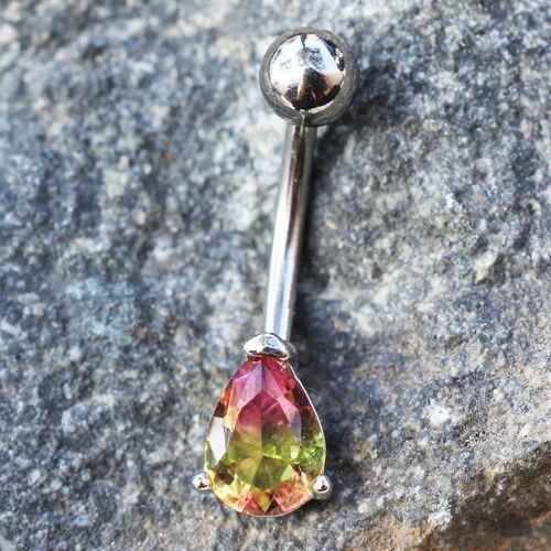 316L Stainless Steel Teardrop Synthetic Watermelon Tourmaline Navel