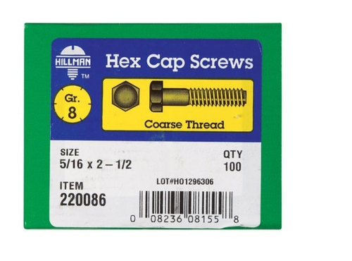 Hillman 220086 0.312 x 2.5 in. NC-Y Grade 8 Hex Head Cap Bolt