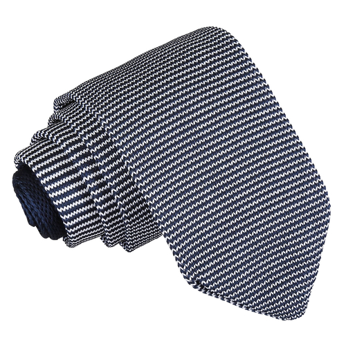 Pin Stripe Knitted Slim Tie - White & Navy