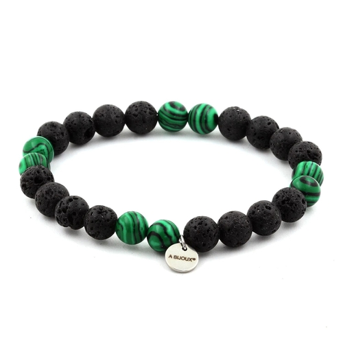 Malachite + Lava Bracelet 8 mm Beads.