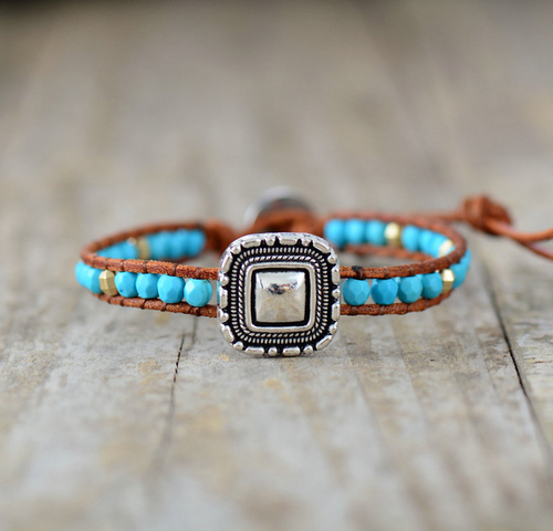 Women Leather Bracelet Unique Stone with Antique