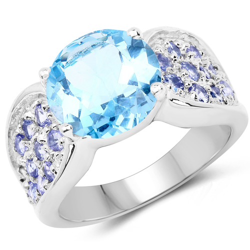 4.77 Carat Genuine Blue Topaz and Tanzanite .925 Sterling Silver Ring