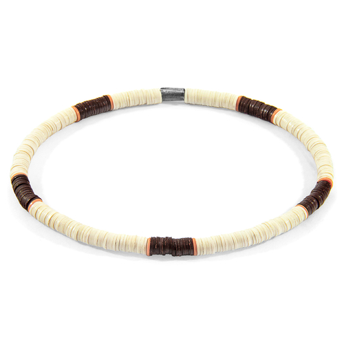 Cream White - Brown Finley Silver and Vinyl Disc SKINNY Bracelet