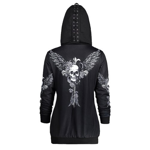  Hoodies Sweatshirt Women Lace Up Hat Skull