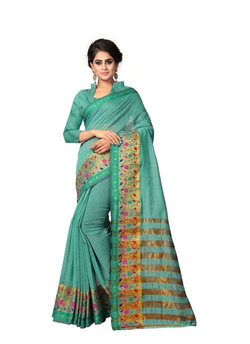 Generic Women's Cotton Silk Saree(Teal, 5.5-6 Mtr)