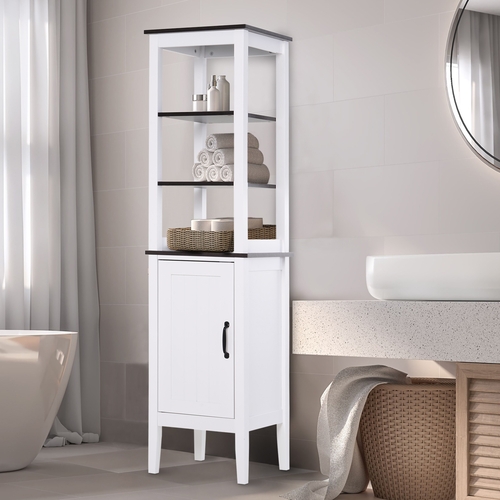 kleankin Tall Bathroom Cabinet Cupboard Storage Unit White