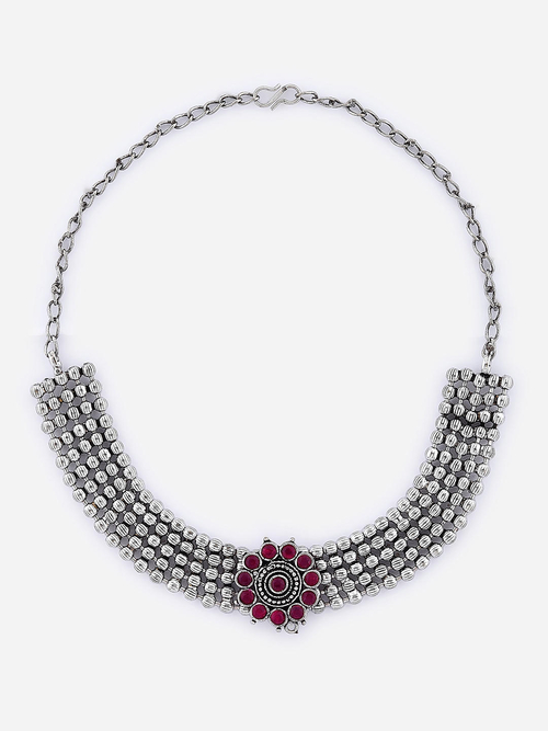 Ruby Silver Plated Oxidised Jewellery Set