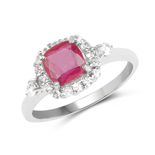 1.53 Carat Glass Filled Ruby and White Topaz .925 Sterling Silver Ring