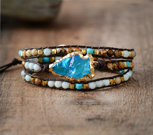 Wrap Bracelets Natural Stones Gilded Arrowhead