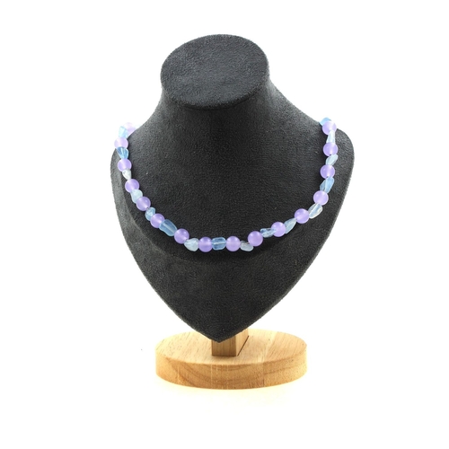 Aquamarine + Lavender Chalcedony 8 mm beads necklace