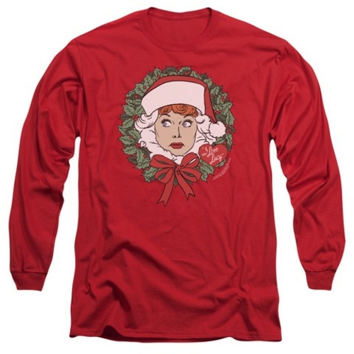 Trevco Lucy-Wreath Long Sleeve Adult 18-1 Tee- Red - Large