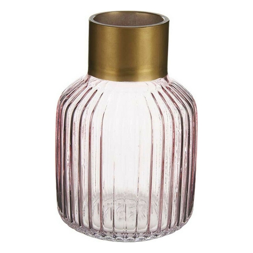 Vase Stripes Pink Golden Glass (12 x 18 x 12 cm)