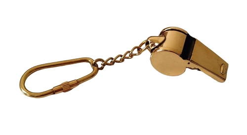 Shoptreed Gold Antique Metal Security Guard Whistle Brass Keychain