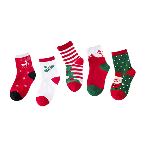 5 Pair Baby Kids Socks Cute Christmas Printing