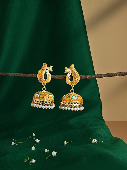 Women Gold Plated Multicolor Meenakari Jhumkas Earrings