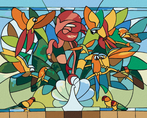 Zuty - Paint by Numbers - MOSAIC BIRDS (D. RUSTY RUST), 40x50 cm