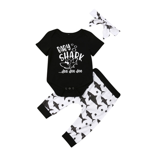 Newborn Shark Print 3Pcs Sets Baby Girls Boy