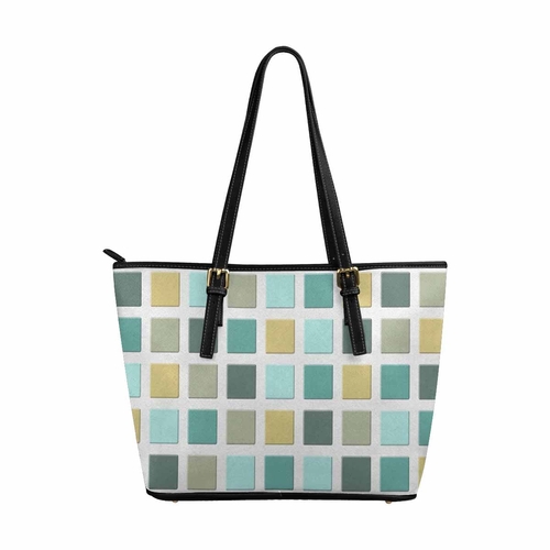 Large Leather Tote Shoulder Bag - Mosaic Tiles Green