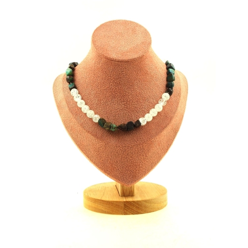 Chrysocolla from USA + Cracked Quartz 8 mm beads necklace.