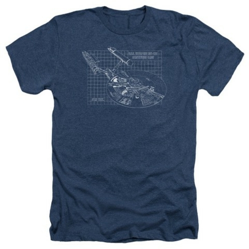 Trevco Star Trek-Enterprise Prints - Adult Heather Tee - Navy- Small