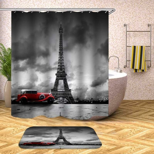 Classic Car At The Eiffel Tower Shower Curtain