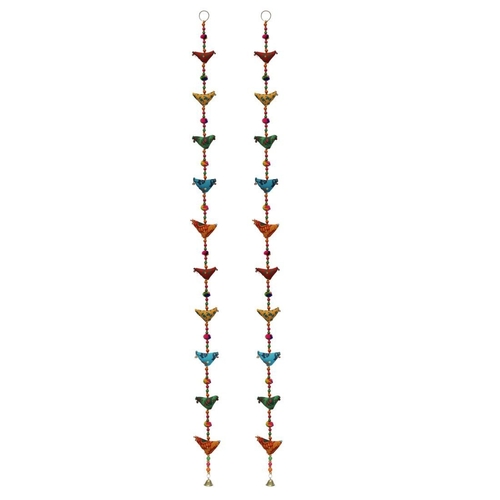 Ten Birds with Wooden Beads and Metal Bell Cloth Door Hanging