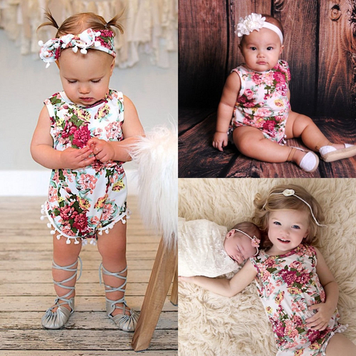 Newborn Babies Girls Summer Floral Bodysuits  Baby