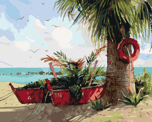 Paint by Numbers - PALM TREE AND TWO BOATS