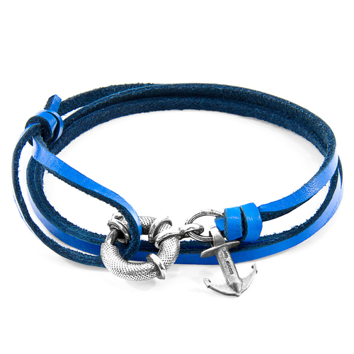 Royal Blue Clyde Anchor Silver & Flat Leather Bracelet