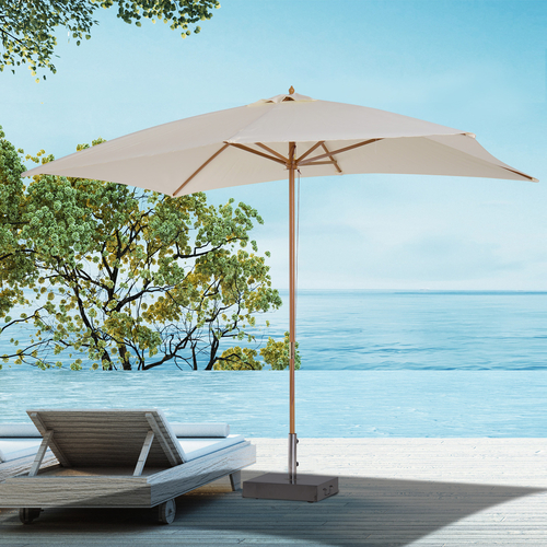 Outsunny 7ft√ó10ft Wood Parasol Sun Umbrella Outdoor Canopy Shelter