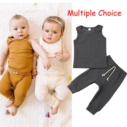 Newborn Baby Girl Boy Solid Sets 2Pcs Summer