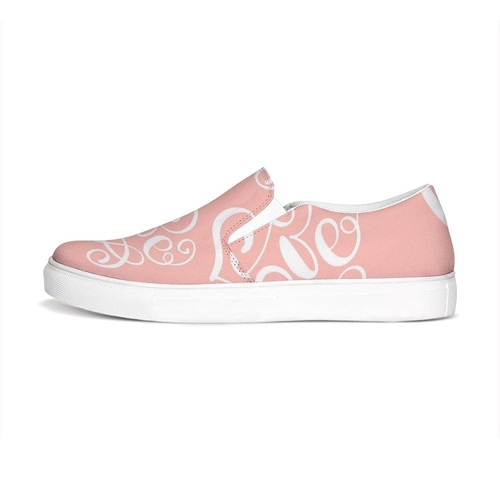 Womens Sneakers - Pink and White Love Print Low Top Slip-on Canvas Sho