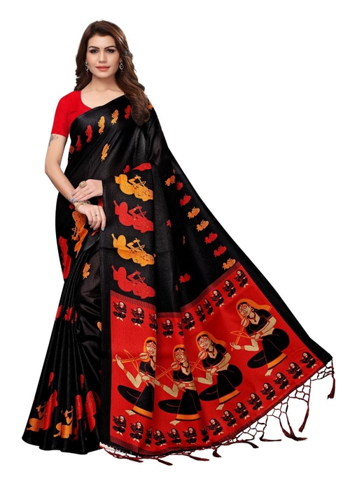 Generic Women's Silk Saree(Black, 5.5-6mtrs)