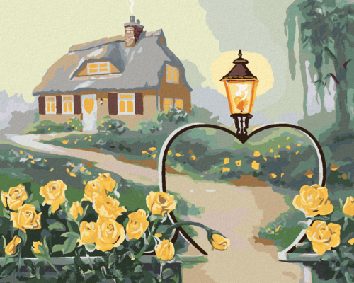 Zuty - Paint by Numbers - YELLOW ROSES, A HEART-SHAPED GATE WITH A