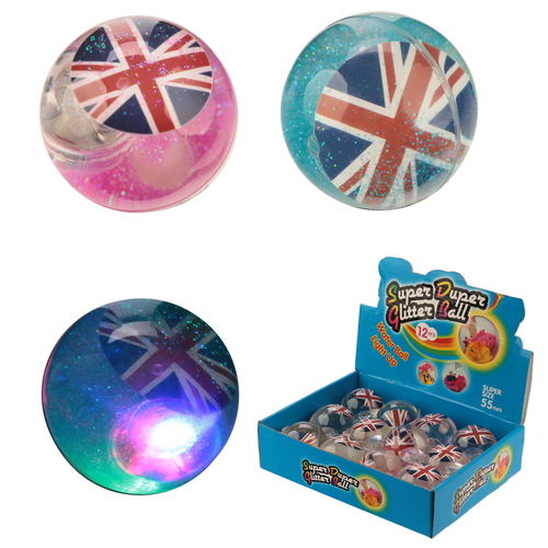 Fun Kids Flashing Bouncy Union Flag Glitter Ball