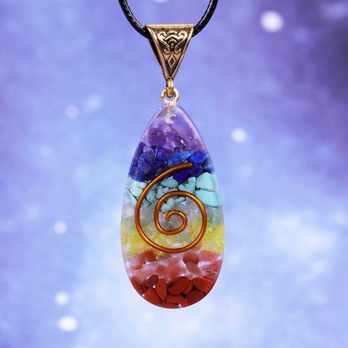 7 Chakra Crystal Stone Necklace Reiki Healing Orgonite Pendant Rainbow