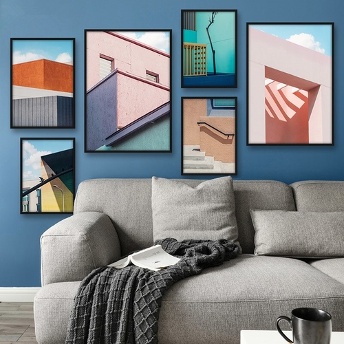 Building Poster Nordic Pink Canvas Paintings For