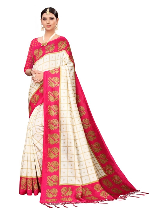 Generic Women's Art silk With Tassels Saree (Pink,