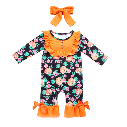 Newborn Baby Girls Halloween Pumpkin Romper
