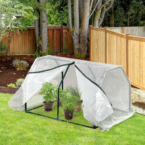 Outsunny Portable Mini Greenhouse PE Grow House with Zipper Door