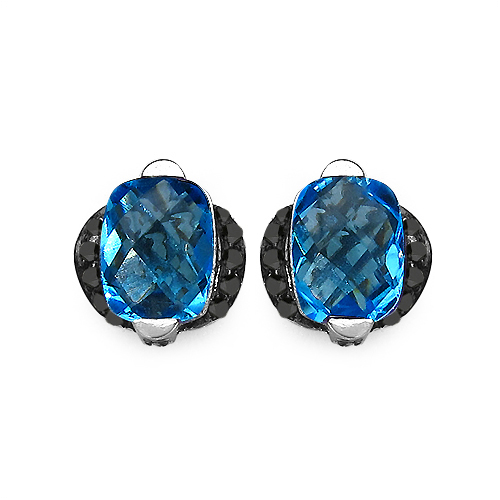 3.74 Carat Genuine Blue Topaz & Black Diamond .925 Sterling Silver