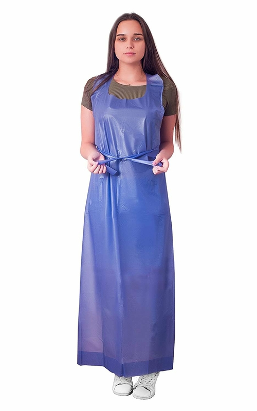 72 Pack Blue Die Cut Vinyl Aprons 35" x 50". Disposable Aprons for