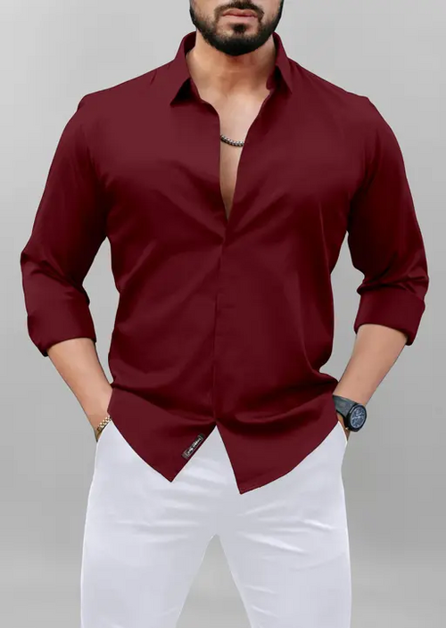 Men Regular Fit Washed Casual Shirt Maroon Size XL