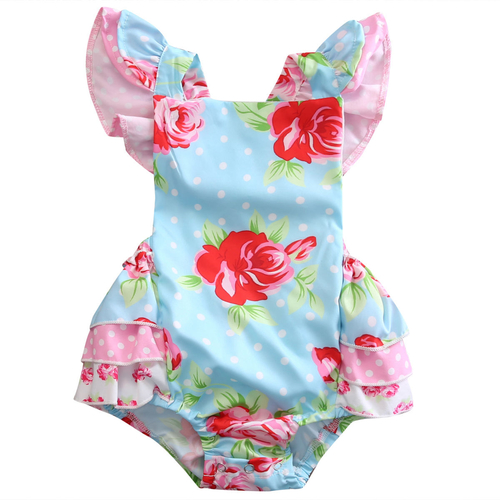 Newborn Baby Girls Floral Ruffle Bodysuit Jumper
