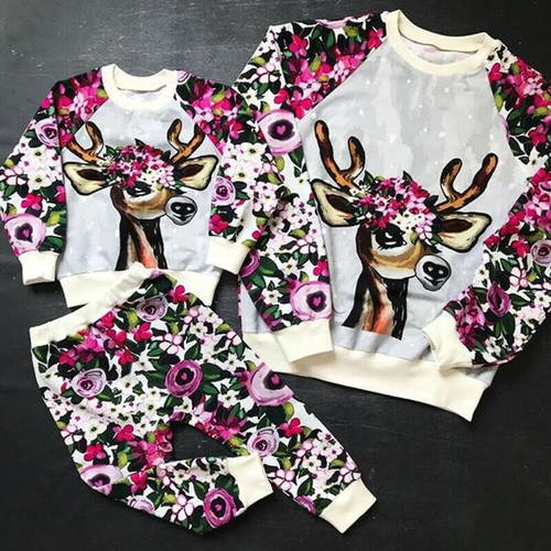 2PCS Kids Baby Boys Girls Clothes Xmas Deer Print