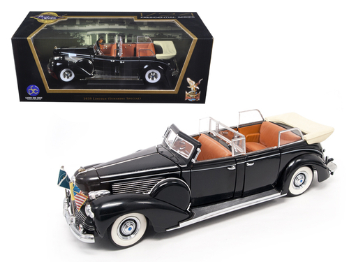 1939 Lincoln Sunshine V12 Limousine with Flags Black 1/24 Diecast