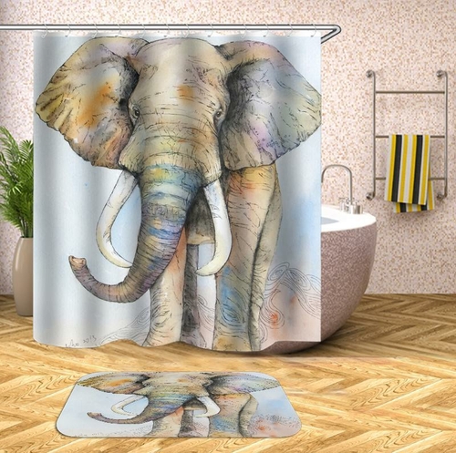 Light Colors Elephant Drawing Shower Curtain