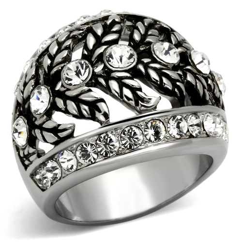 Women High Polished Stainless Steel Ring with Top Grade Crystal in Cle