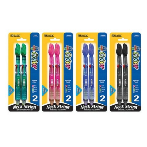 Bazic 1763 4-Color Neck Pen w/ Cushion Grip (2/Pack) Pack of 24