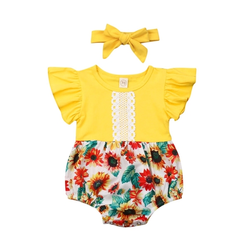 Newborn Baby Girl Flower Ruffle Bodysuit Short